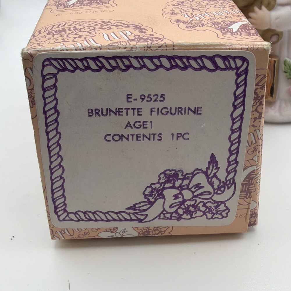 ENESCO Growing Up Birthday Girls Age 1 Brunette Brown Hair with bear 1982 144 - Picture 4 of 5